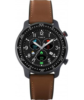 Timex Metropolitan R AMOLED Smartwatch with GPS &amp; Heart Rate 42mm Black with Brown Leather &amp; Silicone Strap